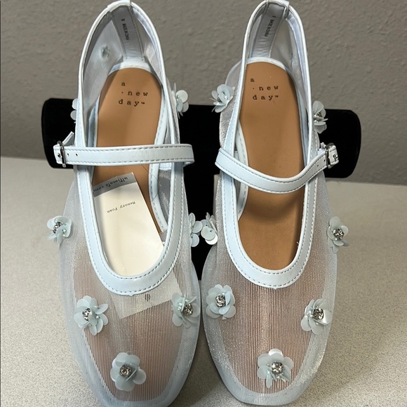 A New Day Light Blue Sheer Floral Flats - Picture 1 of 7